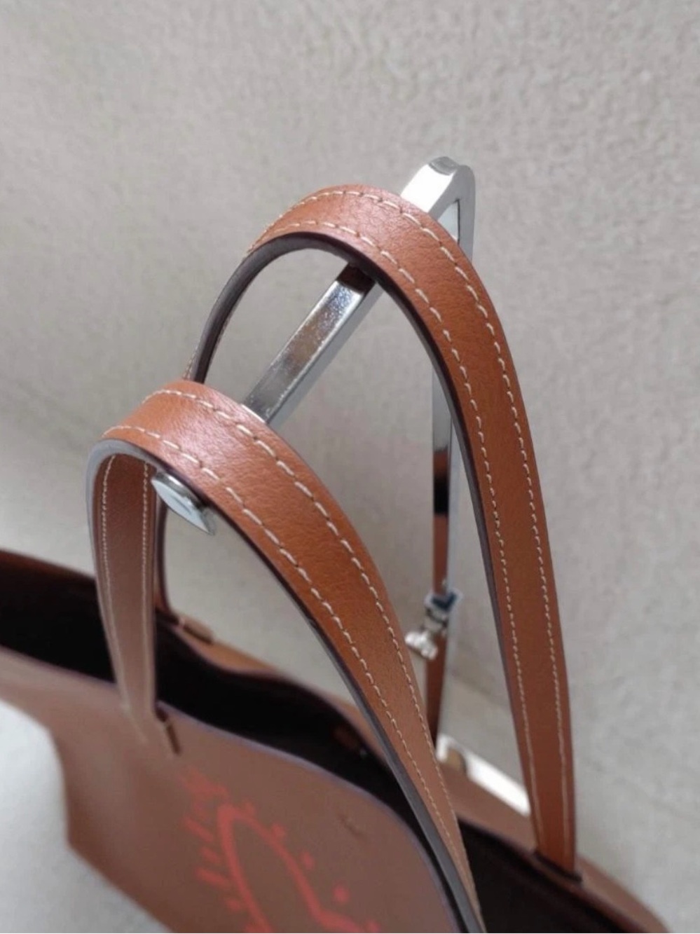 Coach Tan Leather Tote with Red Heart Motif - Picture 4 of 11